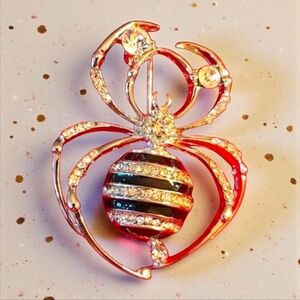 Elegant Gold and Black Crystal Spider Brooch